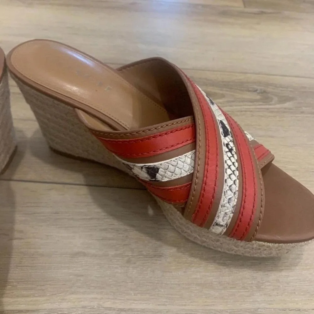 Coach Leather Espadrille‎ Wedge Sandals Orange & Snakeskin Size 9